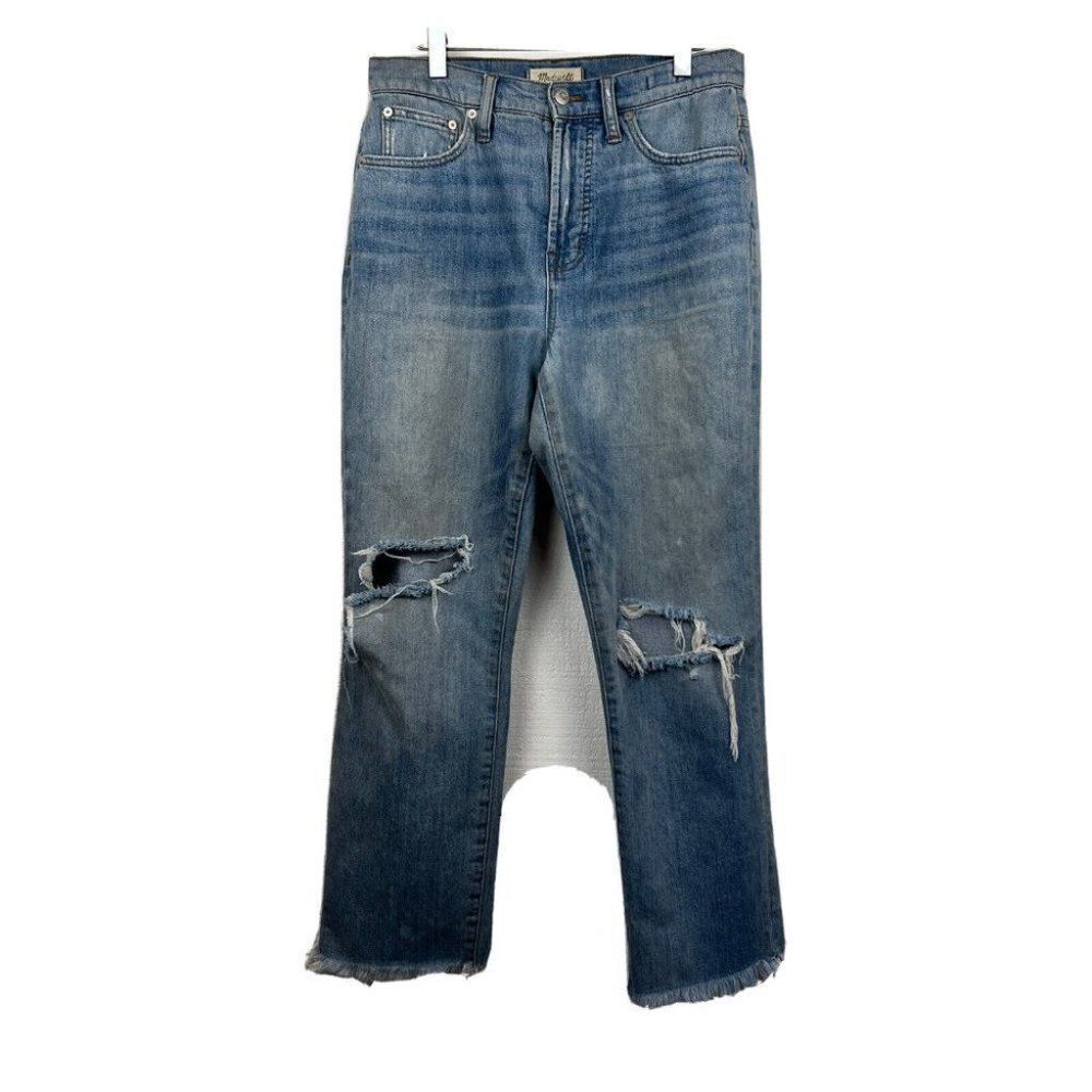 Madewell The Perfect Vintage Jean 27 Womens Blue Distressed High Rise Slim Mom